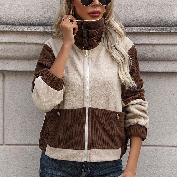 Damen Blockfarben Herbstjacke mit Taschen