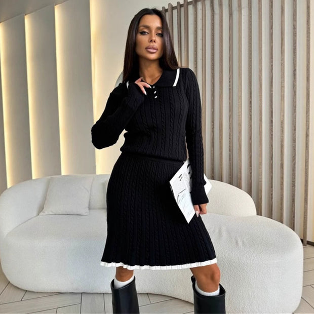 Damen Strickkleid mit eleganter Knopfleiste und V-Ausschnitt WW