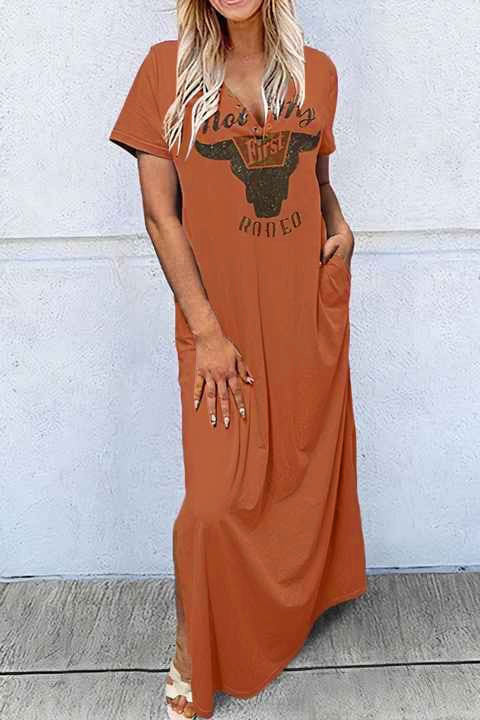Damen lässiges Maxikleid mit Rundhalsausschnitt und praktischen Taschen W&W Mode