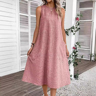 Damen lässiges Midi-Kleid mit tiefem Ausschnitt und praktischen Taschen WW