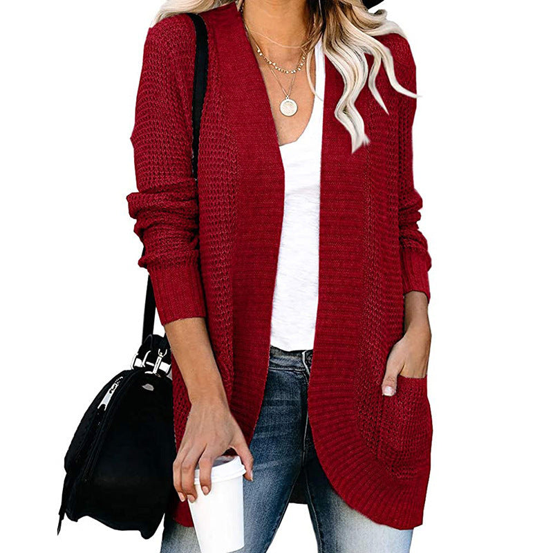Damen Strickjacke mit offenem Schnitt und seitlichen Taschen WW