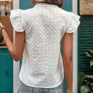 Damen Bluse mit Rüschendetails und dekorativer Lochstickerei WW