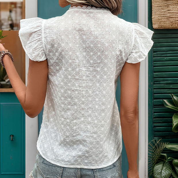 Damen Bluse mit Rüschendetails und dekorativer Lochstickerei WW