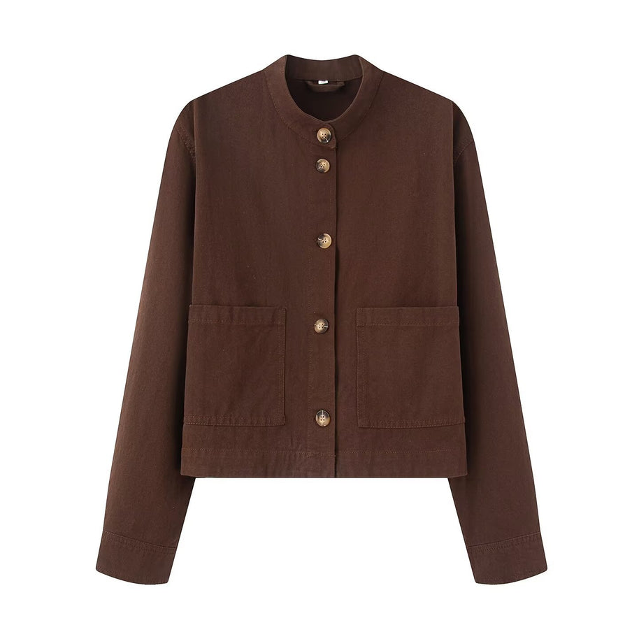 Damen Baumwolljacke mit Knopfleiste und praktischen Taschen WW