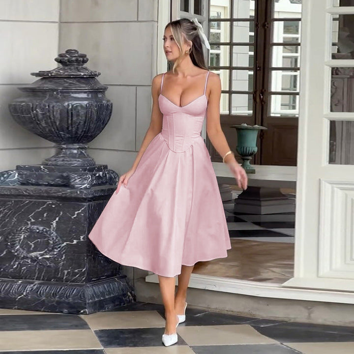 Damen Midi Kleid mit figurbetonter Corsage und schwingendem Rock W&W Mode