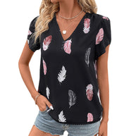 Damen Bluse mit romantischen Federmuster und Puffärmeln WW