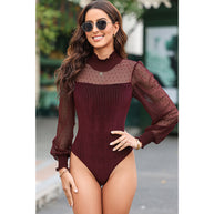 Damen Bodysuit mit transparenten Ärmeln und geripptem Design WW
