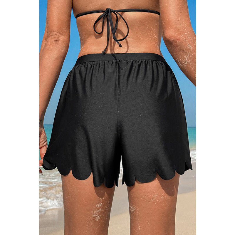 Damen Badeshorts mit dekorativem Wellenrand und verstellbarem Bund WW