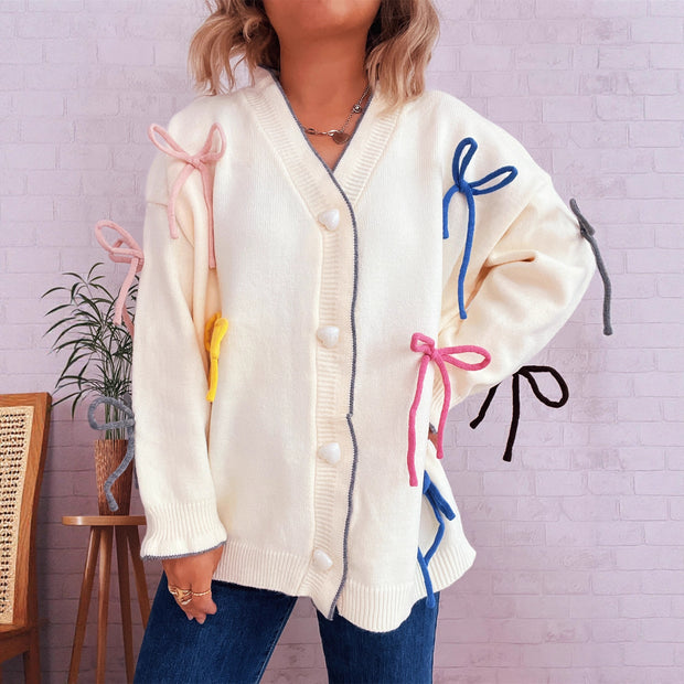 Damen Strickjacke mit bunten Schleifendetails WW