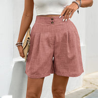 Damen elegante High-Waist Shorts mit Seitentaschen und Knopfdetails WW