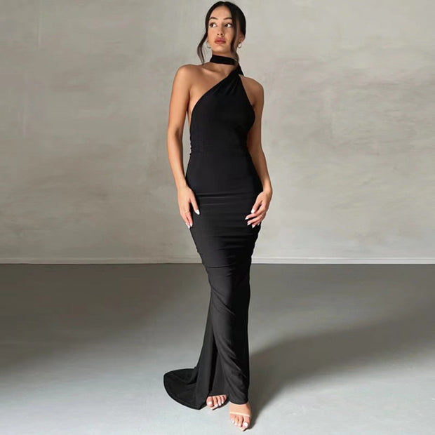 Damen Abendkleid im asymmetrischen Schnitt mit elegantem Schlitz und fließendem Stoff WW