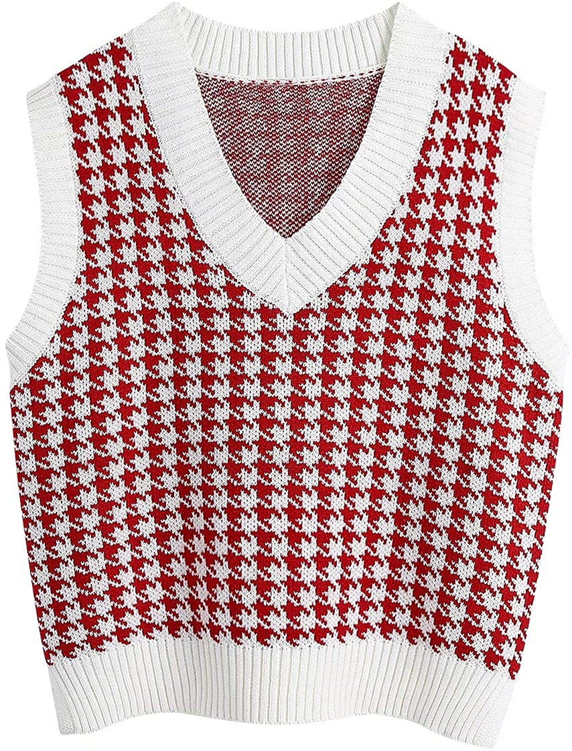 Damen Strickweste mit modernem Hahnentritt-Muster WW