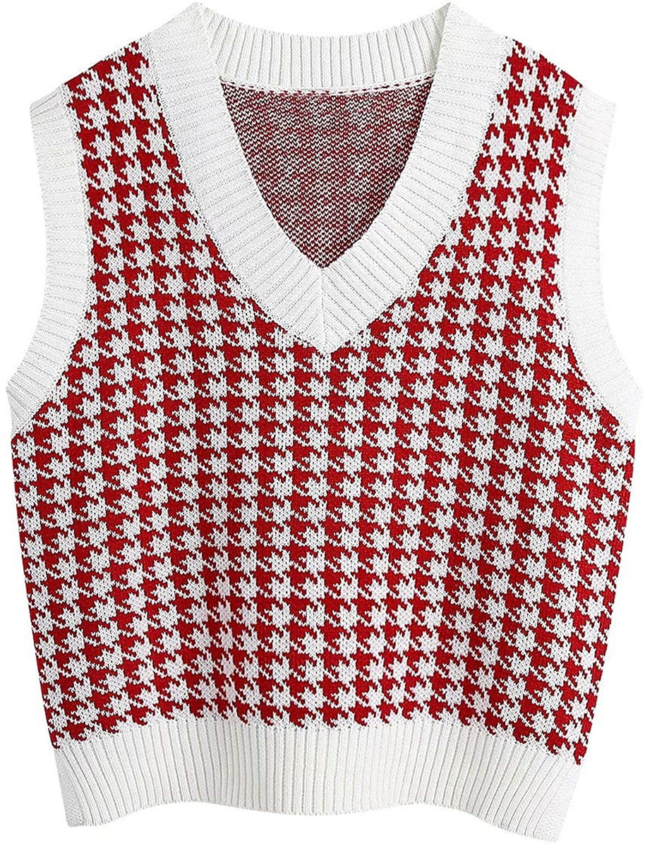 Damen Strickweste mit modernem Hahnentritt-Muster WW