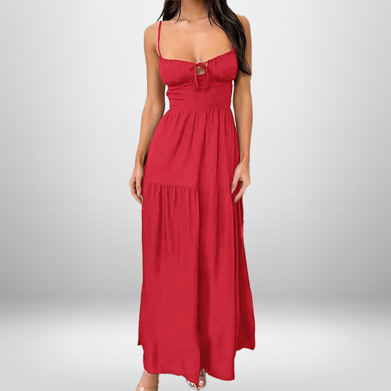Damen Maxikleid mit verstellbaren Trägern und romantischem Schlüsseleffekt W&W Mode