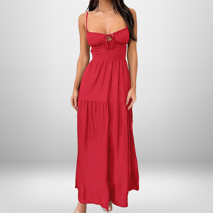 Damen Maxikleid mit verstellbaren Trägern und romantischem Schlüsseleffekt W&W Mode