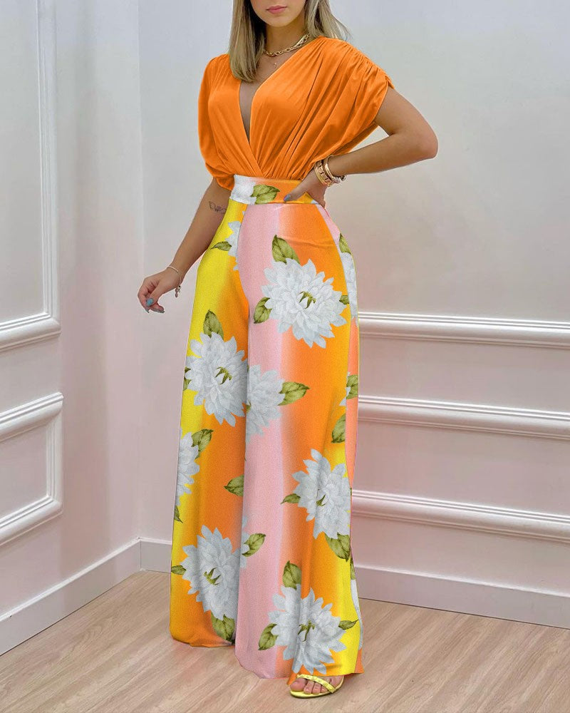 Damen Weit geschnittene Sommerhose mit floralem Design WW