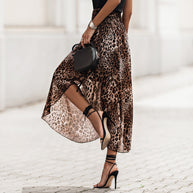 Damen eleganter Maxirock mit asymmetrischem Saum und tierischem Leopardenmuster WW