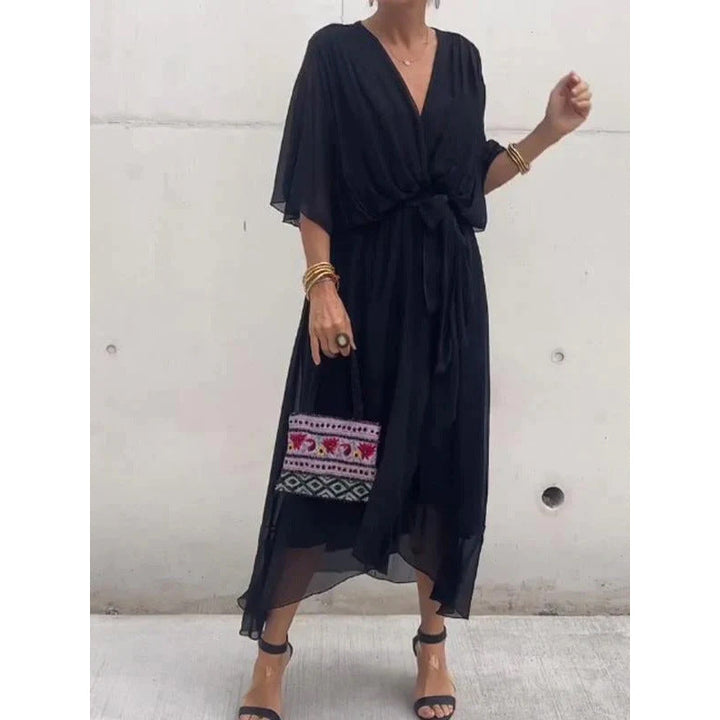 W&W Mode | Schnürung Batwing Ärmel Unregelmäßiges Kleid