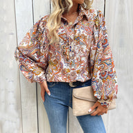 Damen Bluse mit auffälligem Paisleymuster und voluminösen Puffärmeln WW