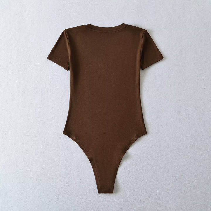 Damen Body mit tiefem V-Ausschnitt und kurzärmligem Design W&W Mode