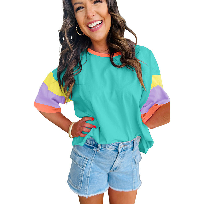 Damen lässiges T-Shirt mit bunten Ärmeln WW
