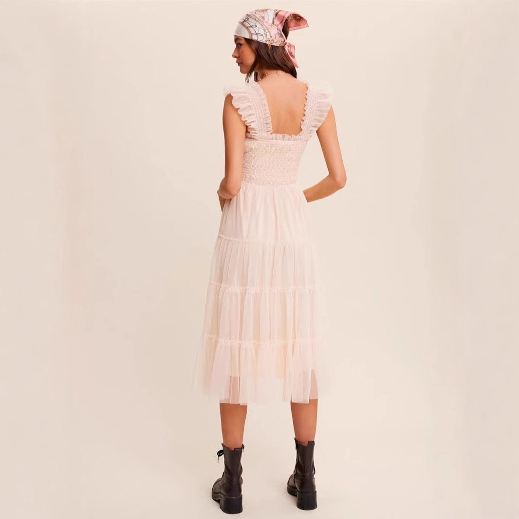 Damen romantisches Maxikleid mit Rüschendetails WW