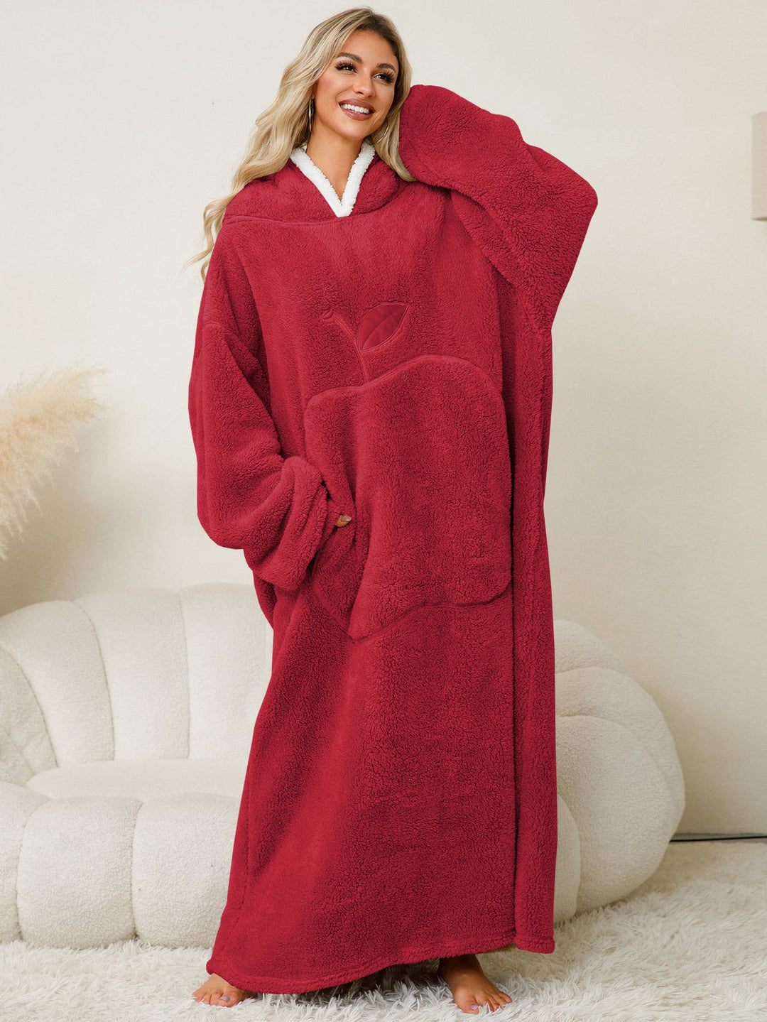 Damen Kuscheliger Hoodie-Decke mit großen Taschen und kontrastierendem Innenfutter W&W Mode