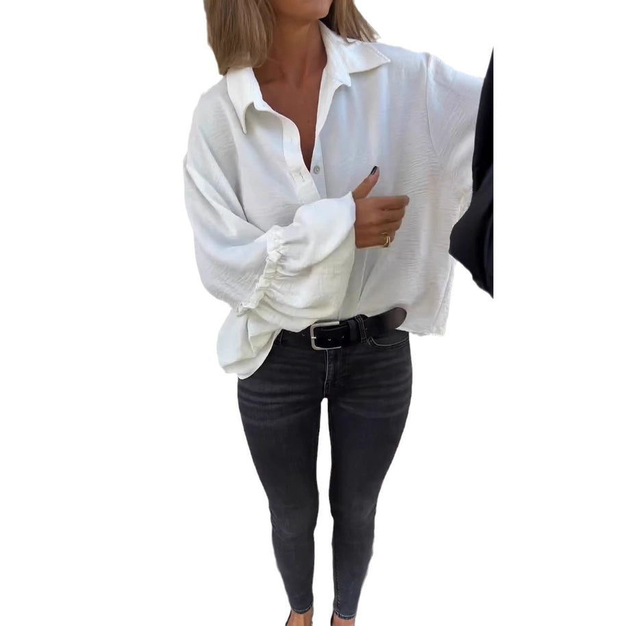 Damen lässige Hemdbluse mit Volantärmeln WW