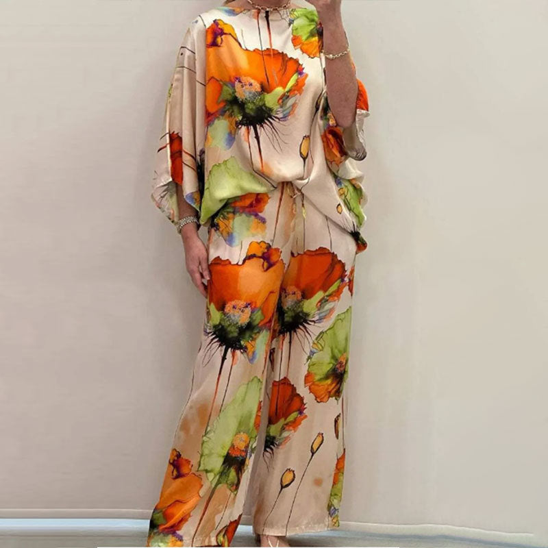 Damen Zweiteiler mit künstlerischem Print und weiten Ärmeln W&W Mode