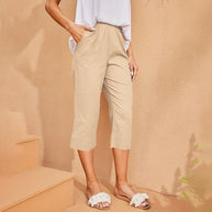 Damen bequeme Leinen-Hose mit elastischem Bund W&W