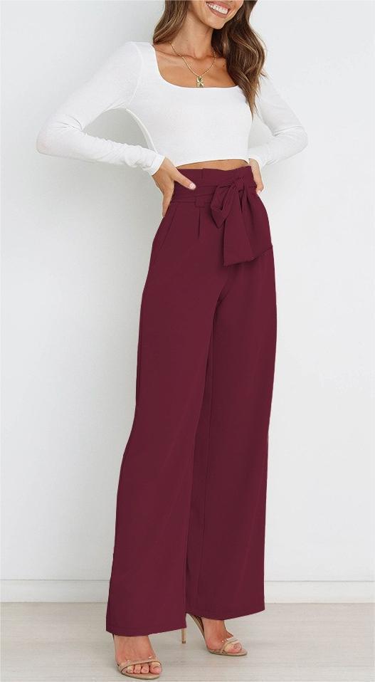 Damen elegante weite Stoffhose mit Taillengürtel W&W Mode
