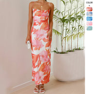 Damen ärmelloses Maxikleid mit floralem Print und elastischer Korsett-Taille WW