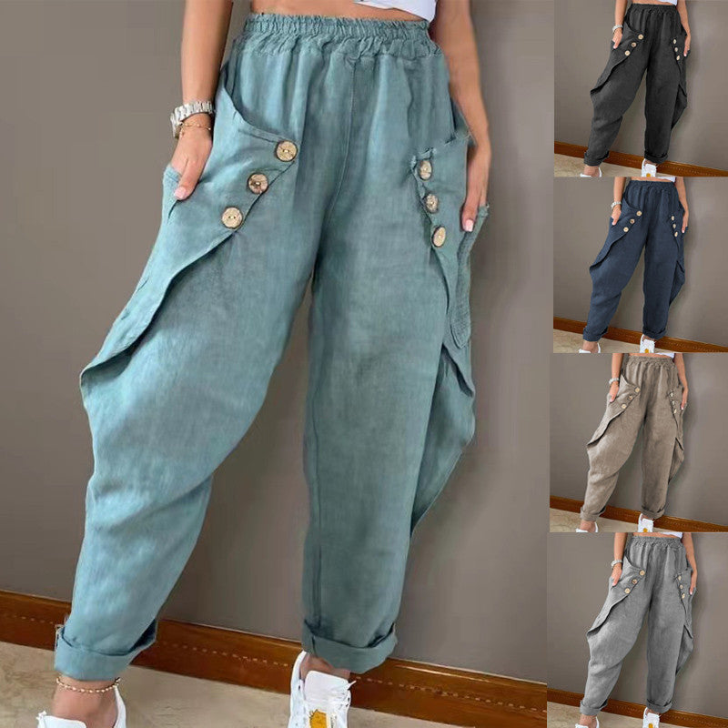Damen lässige Cargohose mit Knopfdetails und praktischen Taschen WW
