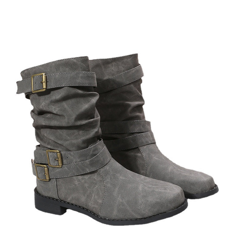Damen Robuste Stiefel mit modischen Schnallen und lässigem Design WW