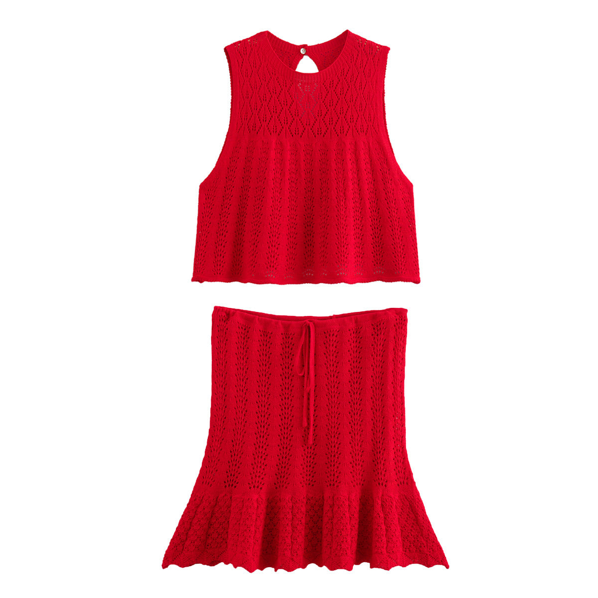 WWMODE | Mode Lässig Strickweste Hohlschliff Top Strick Kurzer Rock Set