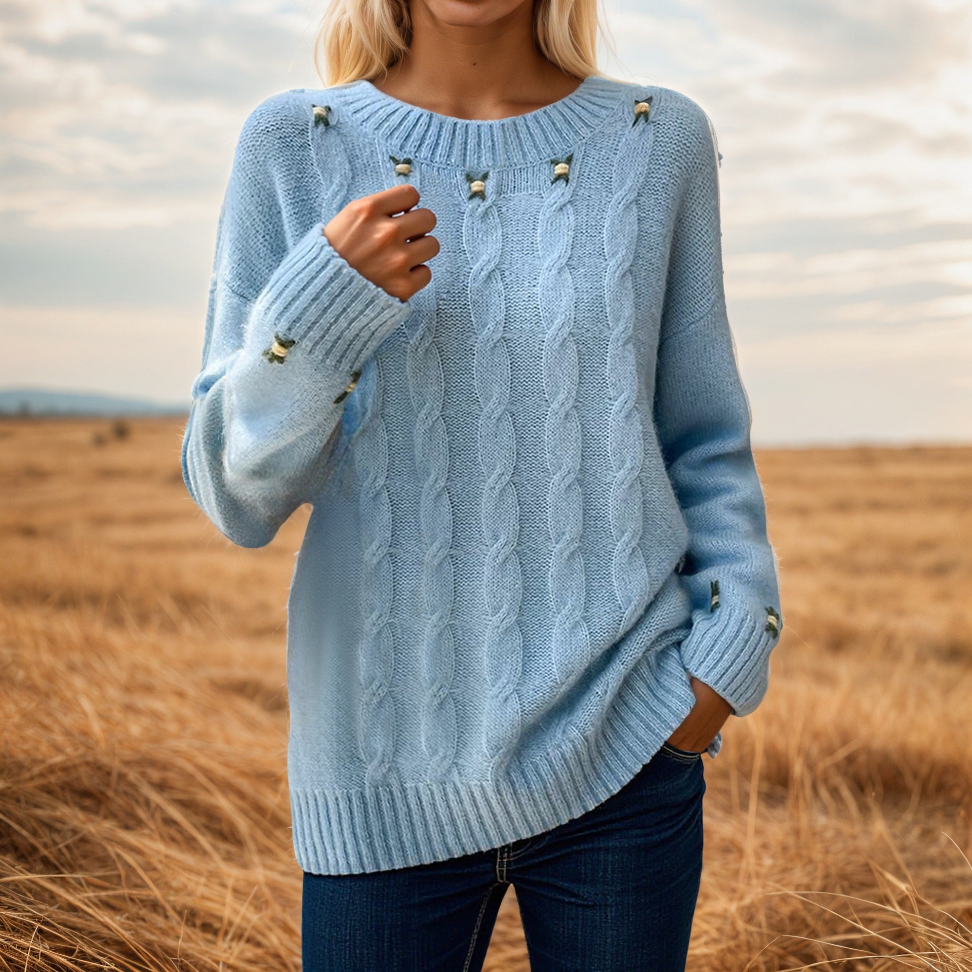 Damen Strickpullover mit lässigem Schnitt und exquisite Details WW