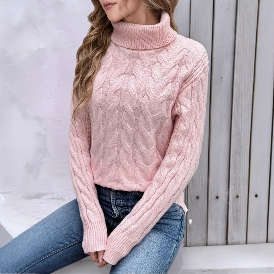 Damen Rollkragenpullover mit strukturiertem Zopfmuster WW