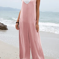 Damen lässiger Jumpsuit mit weit geschnittenem Bein und komfortablen Taschen WW