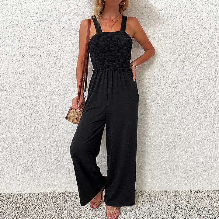 Damen Wildleder Jumpsuit mit schmalem Gummibund und eleganten Trägern W&W Mode