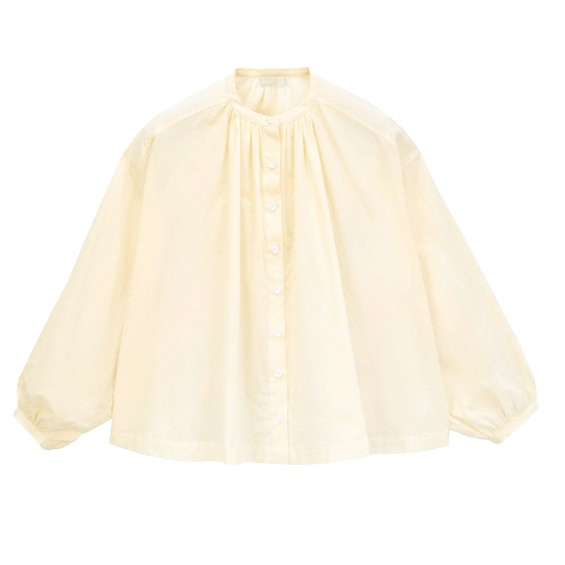 Damen Bluse mit hohem Kragen und eleganter Knopfleiste WW