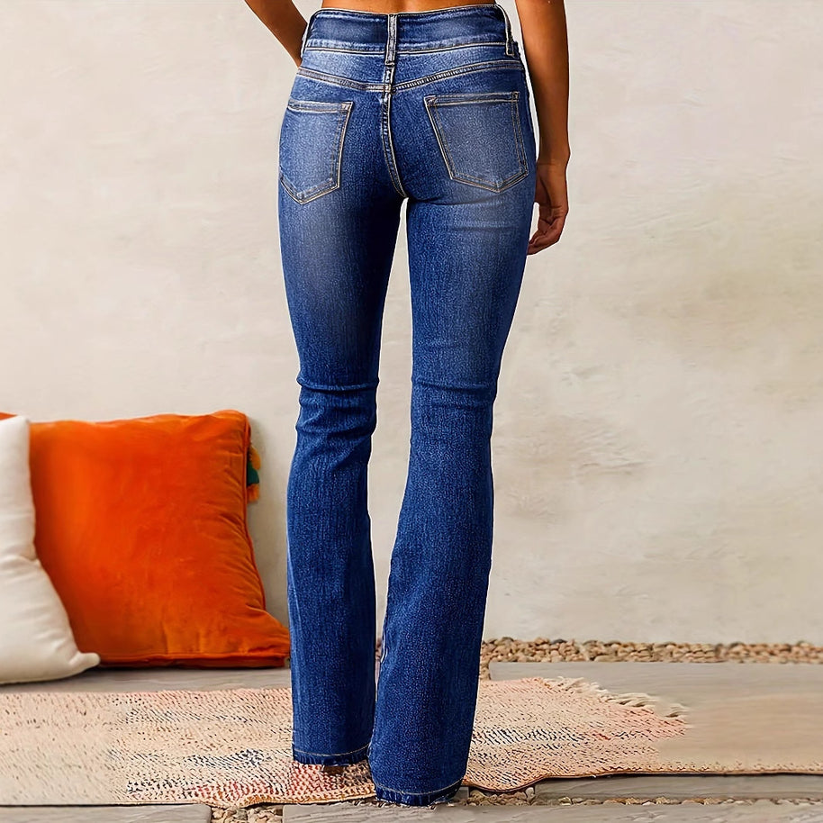 Damen Bootcut Jeans mit hohem Bundle und modischen Details WW