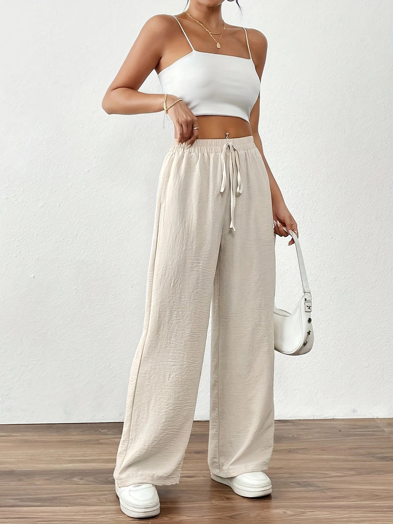 Damen Weit geschnittene Sommerhose mit elastischem Bund und Kordelzug WW