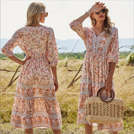 WW | Damen Midikleid mit V-Ausschnitt und Blumenmuster