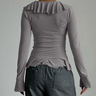 Damen Rüschenbluse mit verführerischem V-Ausschnitt und elastischem Saum WW