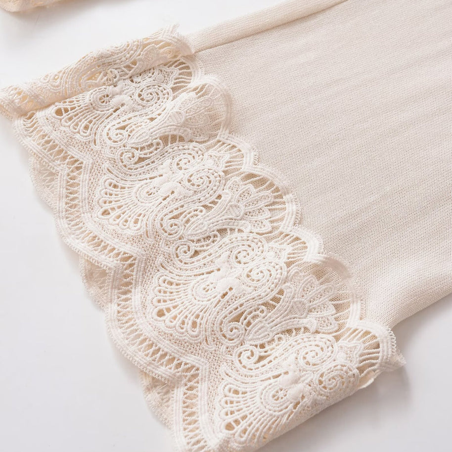 Damen Bequeme Palazzo-Hose mit Spitzenbesatz und elastischem Bund WW