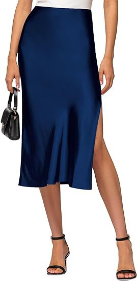 Damen Satin-Midirock mit hohem Schlitz WW