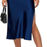 Damen Satin-Midirock mit hohem Schlitz WW