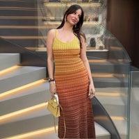 Damen Strick-Maxikleid mit seitlichem Schlitz und elegantem Muster WW