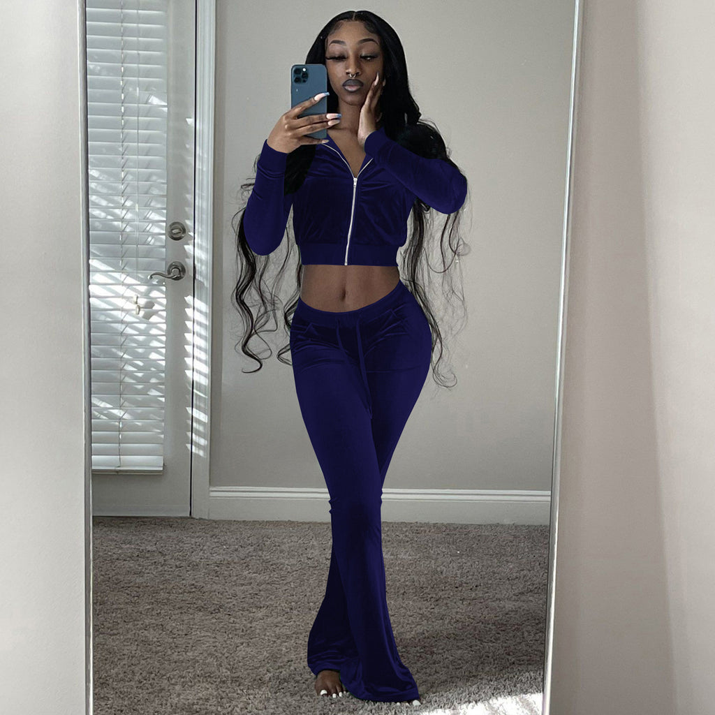 Damen Velours Tracksuit mit Zip-Front und weit geschnittener Hose WW