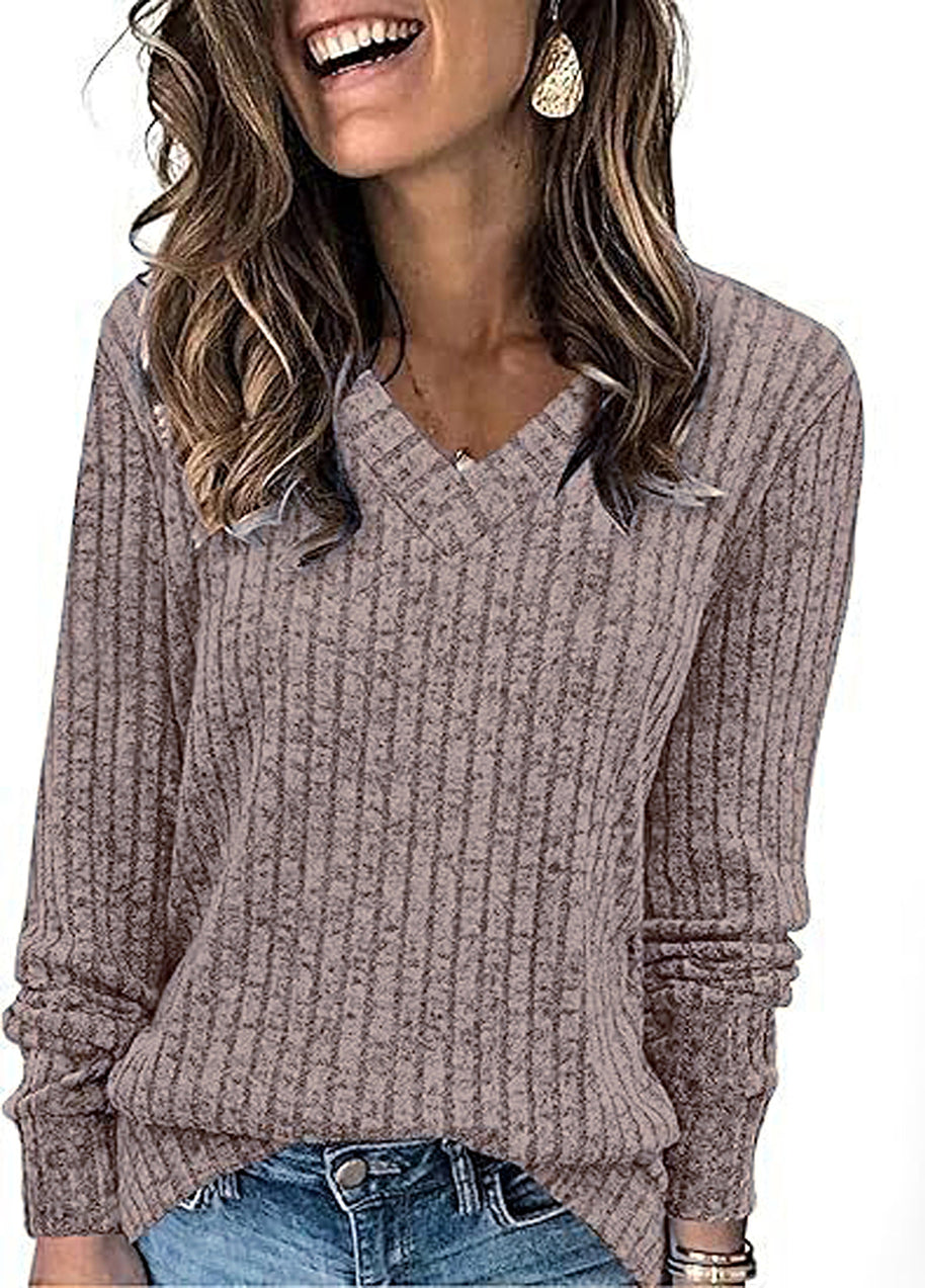 Damen Strickpullover mit V-Ausschnitt und strukturiertem Rippendesign WW